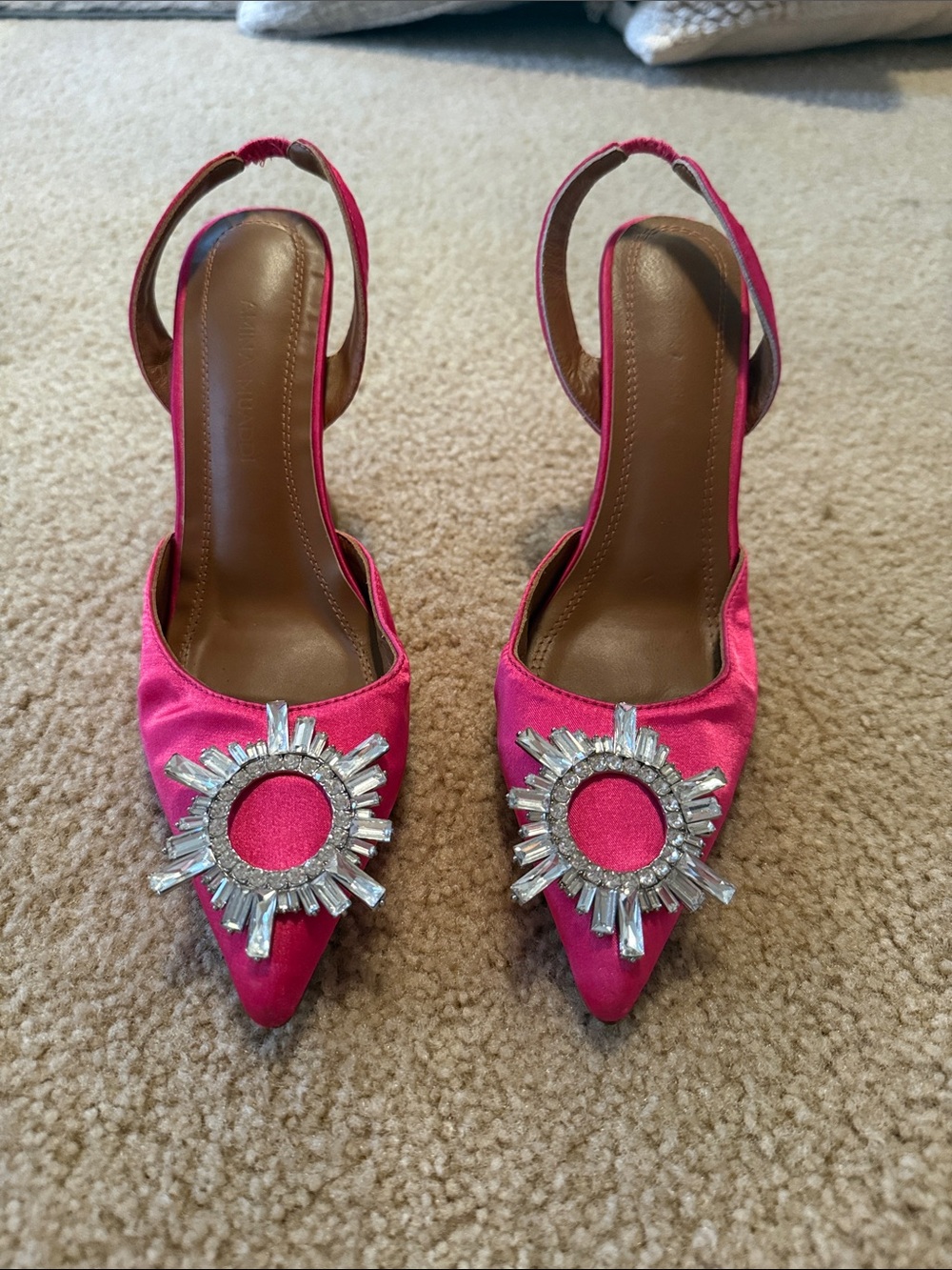Amina Mauddi Hot Pink Satin Slingback Pumps